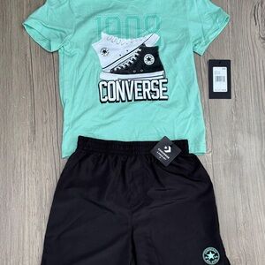 Converse Aqua Graphic Tee and Black Shorts Set
